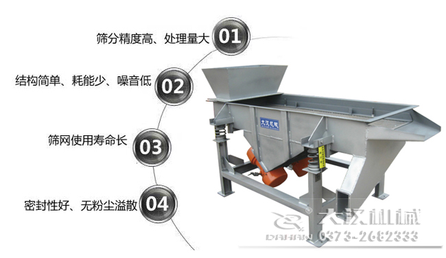 1，處理量大，篩分精度高。2，結(jié)構簡單，耗能少，噪音低。3，篩網(wǎng)使用壽命長。4，密封性好，無粉塵溢散。