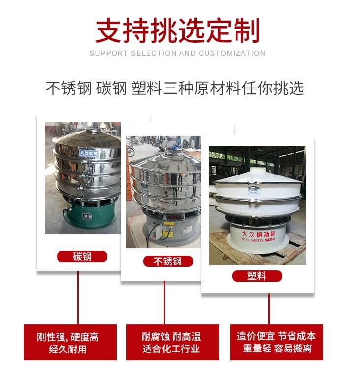 旋振篩可配置一到四層的篩網。旋振篩的篩分效率高，篩分精度高，篩分率高達96%。